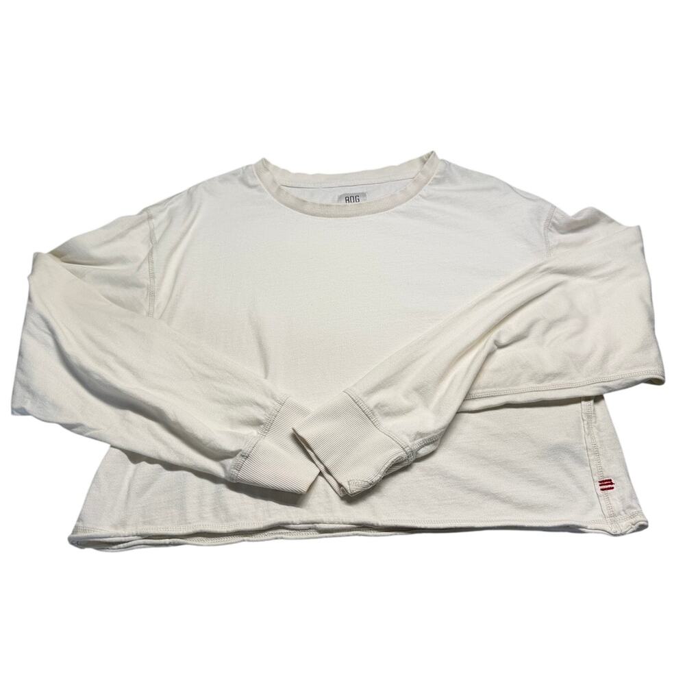 BDG Womens Long Sleeve Crewneck 100% Cotton White Crop Top Tee Shirt Size Large